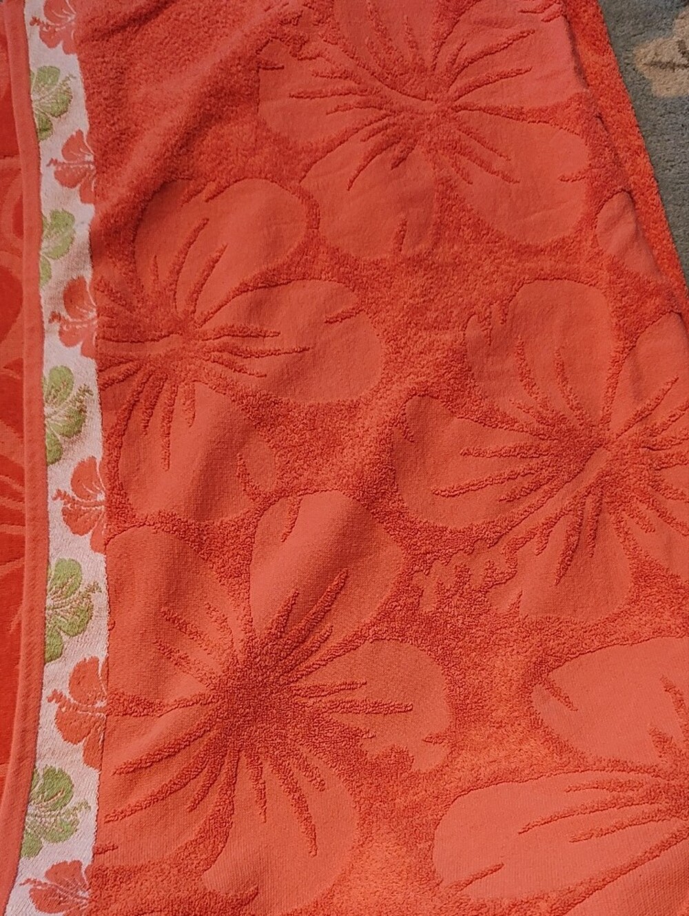 Hibiscus Jacquard Beach Towel - Vibrant Coral Orange - Picture 3 of 4